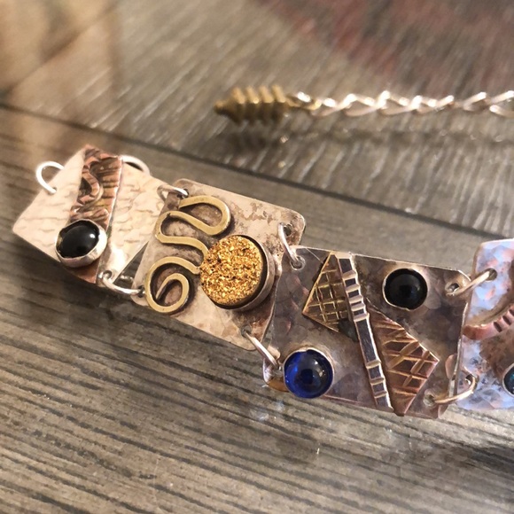 Sterling Silver Artisan Crafted Bracelet, Druzy & Mixed Metals - Picture 3 of 16